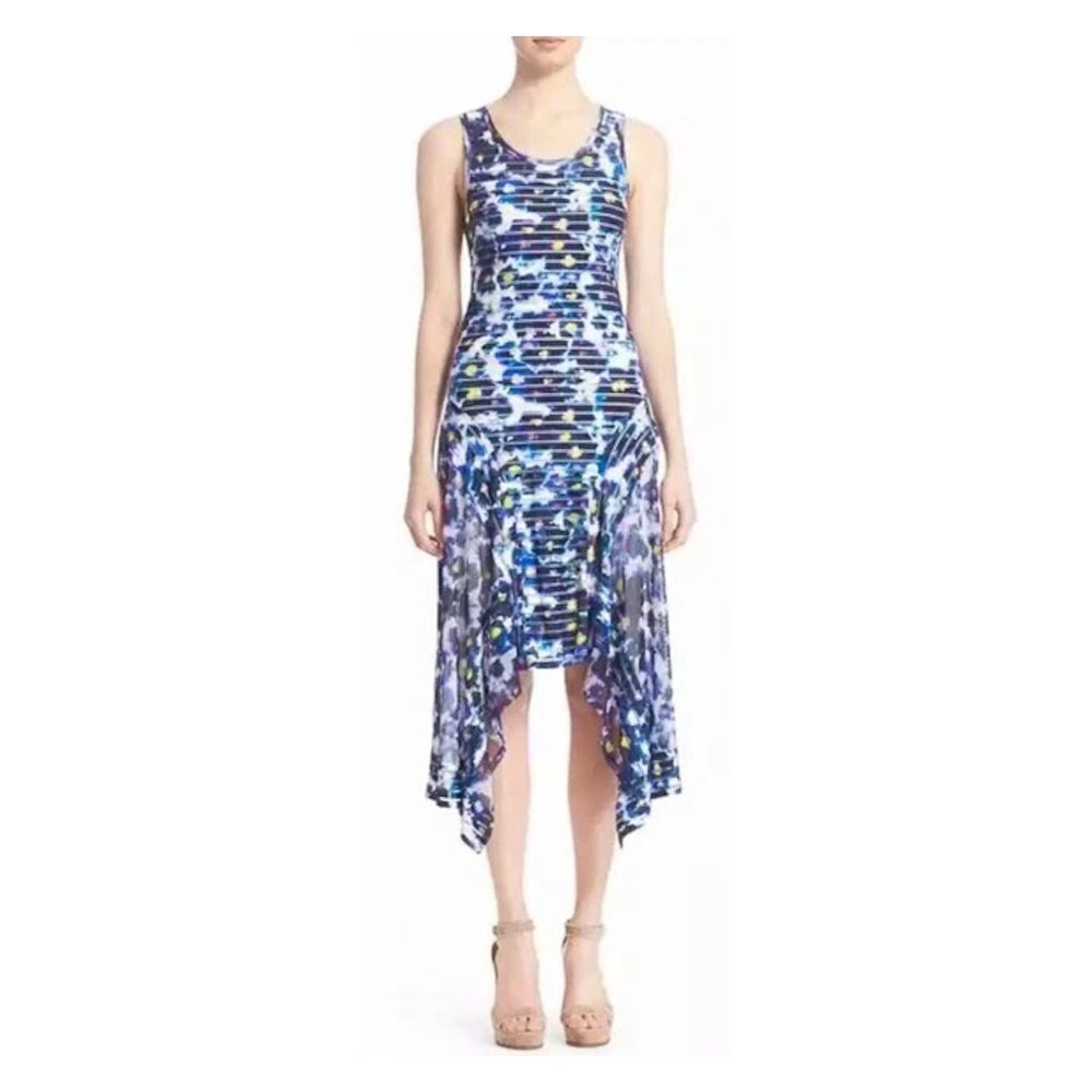 FUZZI Jean‎ Paul Gaultier Floral Asymmetric Hem Midi Dress